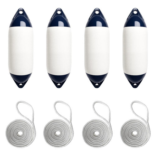 Harrington Marine Harrington 21 x 71cm Size 4 Cylindrical Fender Bundle White/Navy (4 Pack) 