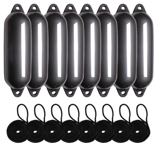  Majoni 15 x 58cm Star 2 Cylindrical Fender Bundle Anthracite (8 Pack) 