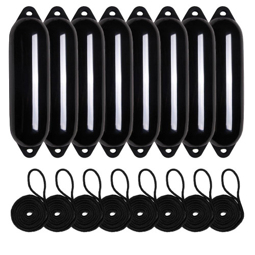  Majoni 15 x 58cm Star 2 Cylindrical Fender Bundle Black (8 Pack) 