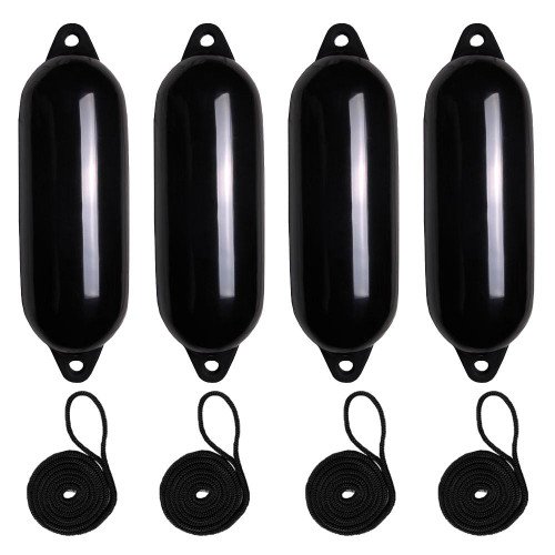  Majoni 21 x 62cm Star 3 Cylindrical Fender Bundle Black (4 Pack) 