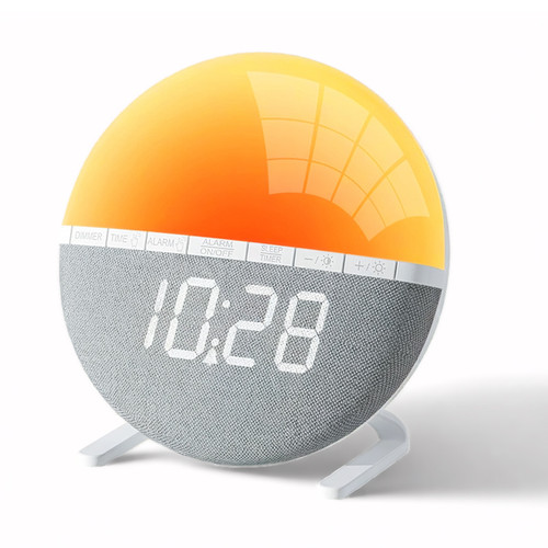 Sunrise Wake-Up Alarm Clock with Colour Night Light & Natural Sounds on a clean background
