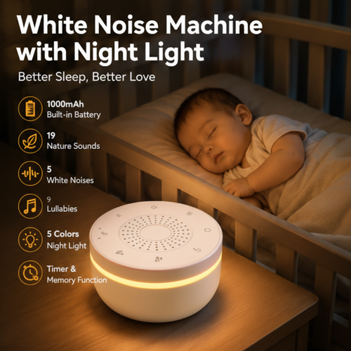 30-Sound Portable Baby White Noise Machine with 5-Colour Night Light