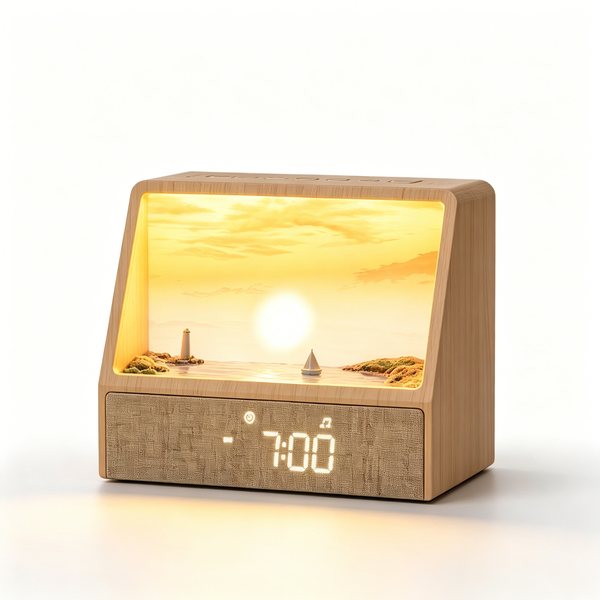 Wood-Grain Sunrise Alarm Clock with White Noise & Bluetooth