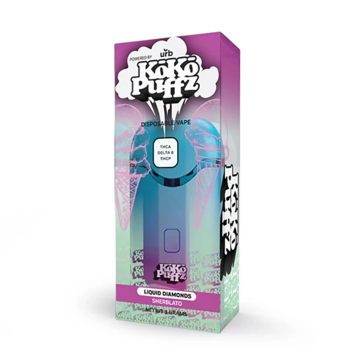 URB Koko Puffz Liquid Diamonds THCA D8 THCP 3G Disposable Vape