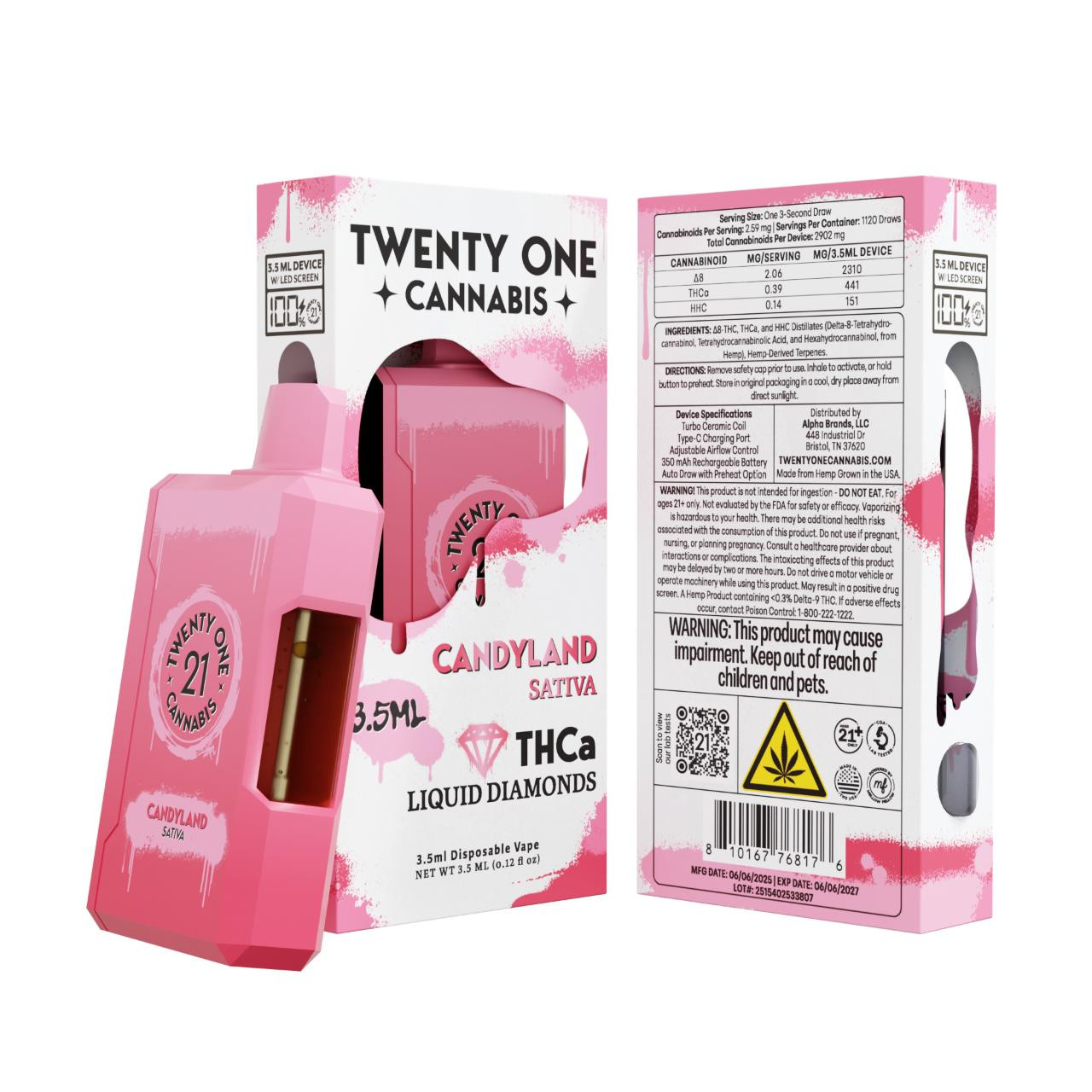 Buy Twenty One THCA Cannabis Liquid Diamonds Disposable 3.5ML