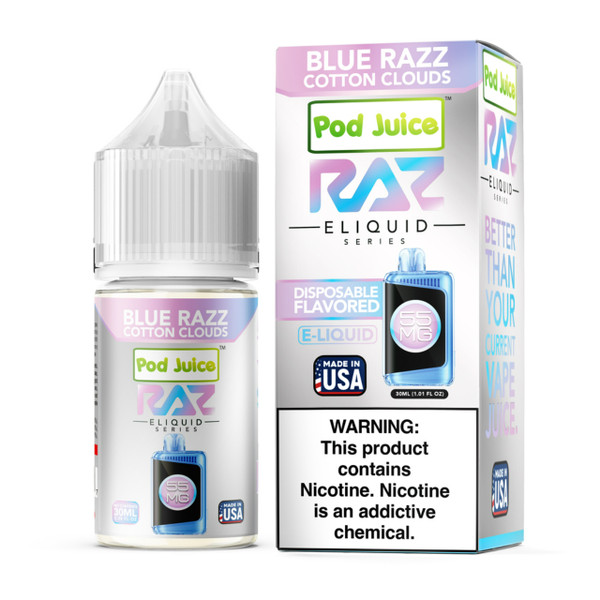 Pod Juice x RAZ Salt Blue Razz Cotton Clouds Tobacco Free Nicotine E-Juice 30ml