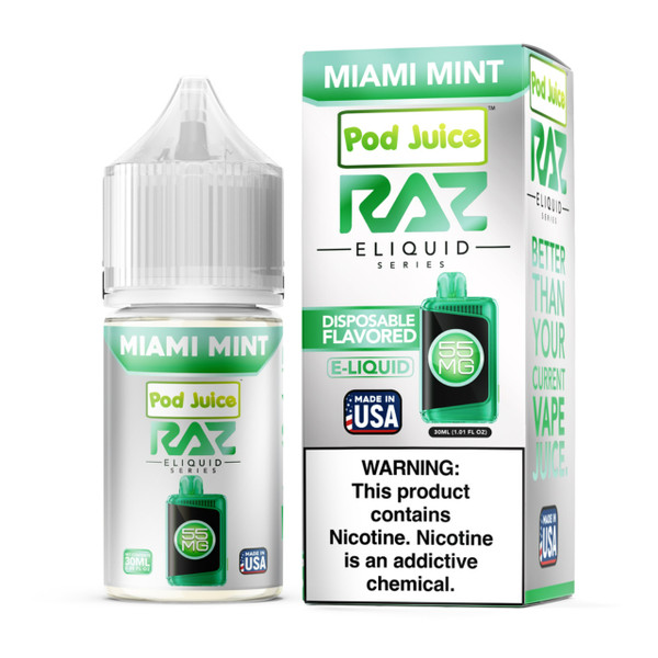 Pod Juice x RAZ Salt Miami Mint Tobacco Free Nicotine E-Juice 30ml