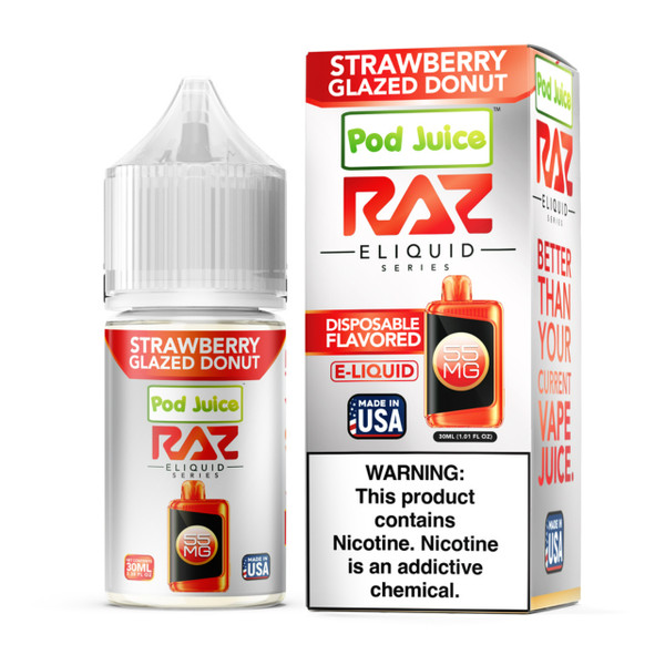 Pod Juice x RAZ Salt Strawberry Glazed Donut Tobacco Free Nicotine E-Juice 30ml