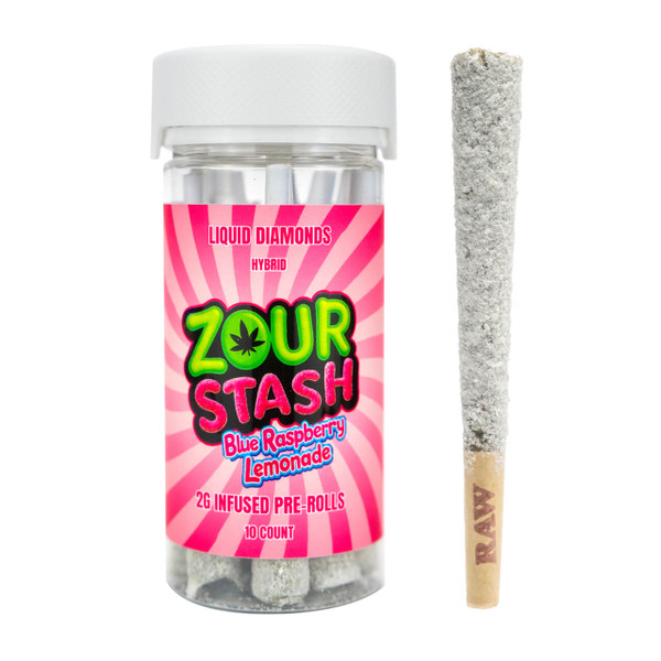Zour Stash Liquid Diamonds Infused Preroll 2G – 10CT Blue Raspberry Lemonade
