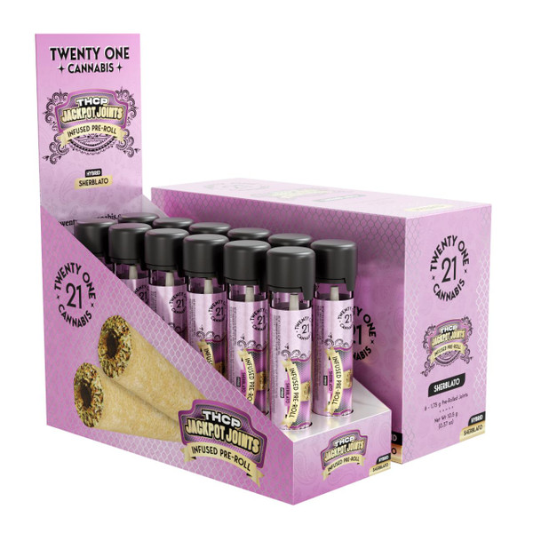 Twenty One Jackpot Joints THCP Infused Prerolls 1.75G Sherblato Box