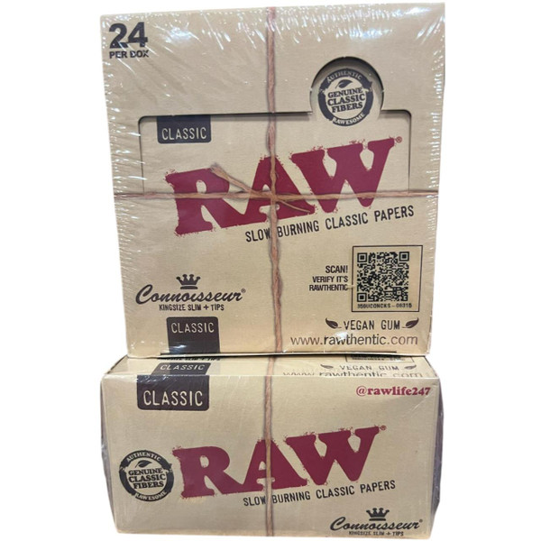 RAW Rolling Papers 24PK - King Size Slim Classic with Connoisseur Tips-Photoroom