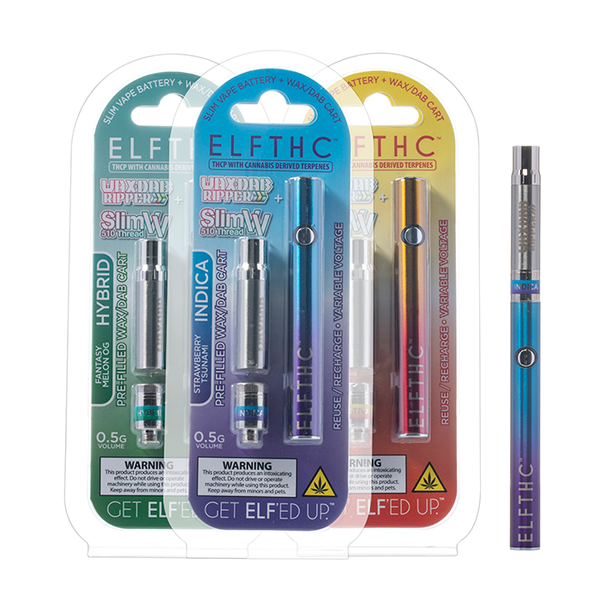ELFTHC THCP Slim Vape Battery 0.5G + Wax Dab Cartridges-3X Assorted Variety Pack