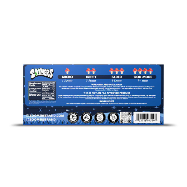 Zoomers Magic Mushroom Chocolate Bar Belgian Milk Chocolate back