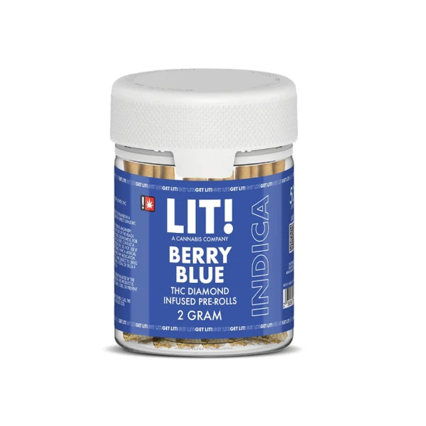 LIT THC Diamond Infused Prerolls Joint Jar 50CT Berry Blue Indica