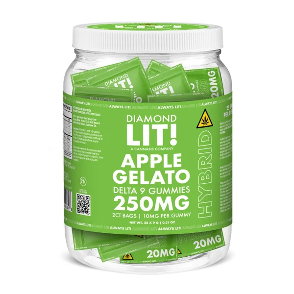 LIT THC D9 Gummies Jar 2PK-25CT Apple Gelato Hybrid