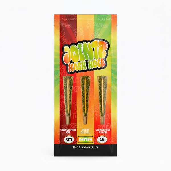 Jointz THC Hash Hole PreRolls 1G 1PK 3CT Godfather OG-Sour Diesel-Strawberry Cough Sativa