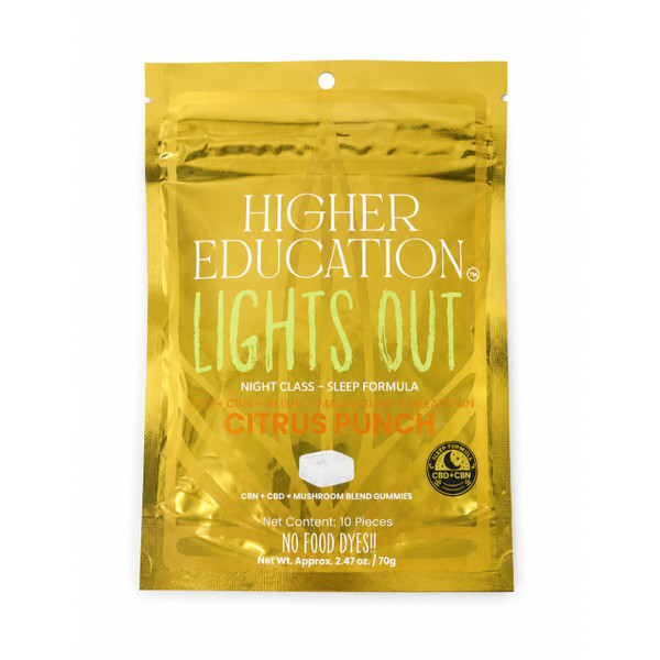 Higher Education Lights Out CBD CBN Melatonin Mushroom Blend Gummies Citrus Punch