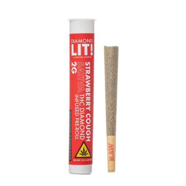 LIT THC Diamond Infused Prerolls Joint 2G-1CT Strawberry Cough Sativa