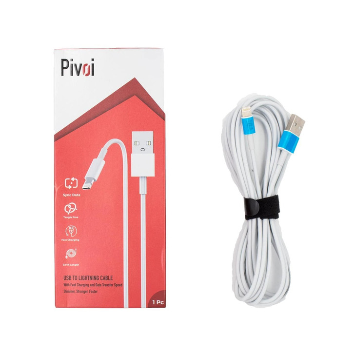 Pivoi USB to Lightning  Charge & Sync Cable,10FT, White (Pack of 1)