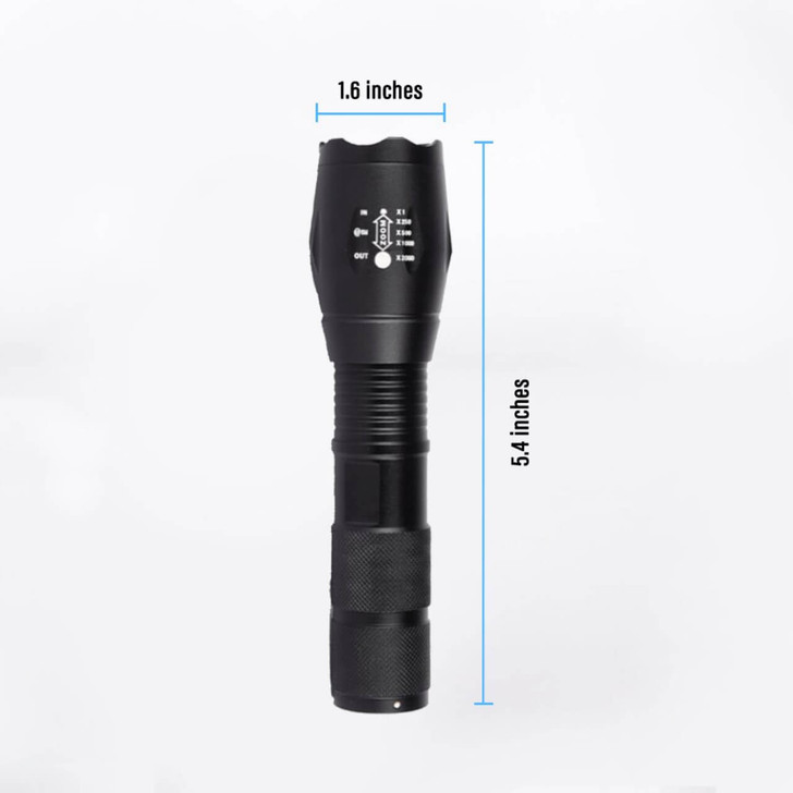 Pivoi 10W LED Tactical Flashlight, IP44 Water Resistant, Zoom focus, Metal body, 600 Lumens - Uses 1x 18650 or 3 x AAA Battery