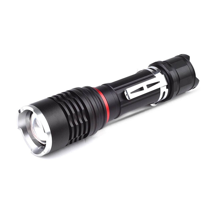 Pivoi 10W LED Tactical Rechargeable Flashlight with Clip, IP44 Water Resistant, Zoom focus, Metal body, 1000 Lumens - Uses 1x 18650 or 3 x AAA Battery