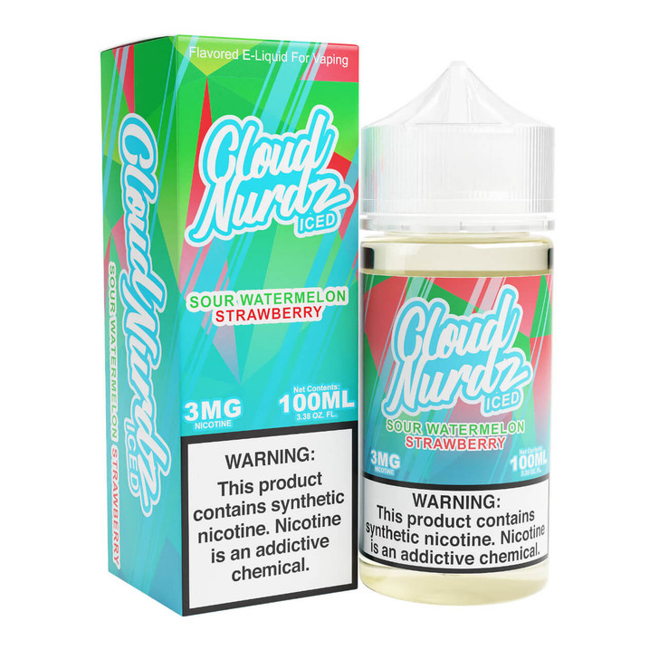 Cloud Nurdz Iced Sour Watermelon Strawberry Synthetic Nicotine 100ml E-Juice