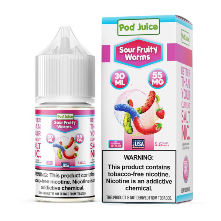 Pod Juice Salt Sour Fruity Worms Tobacco Free Nicotine E-Juice 30ml