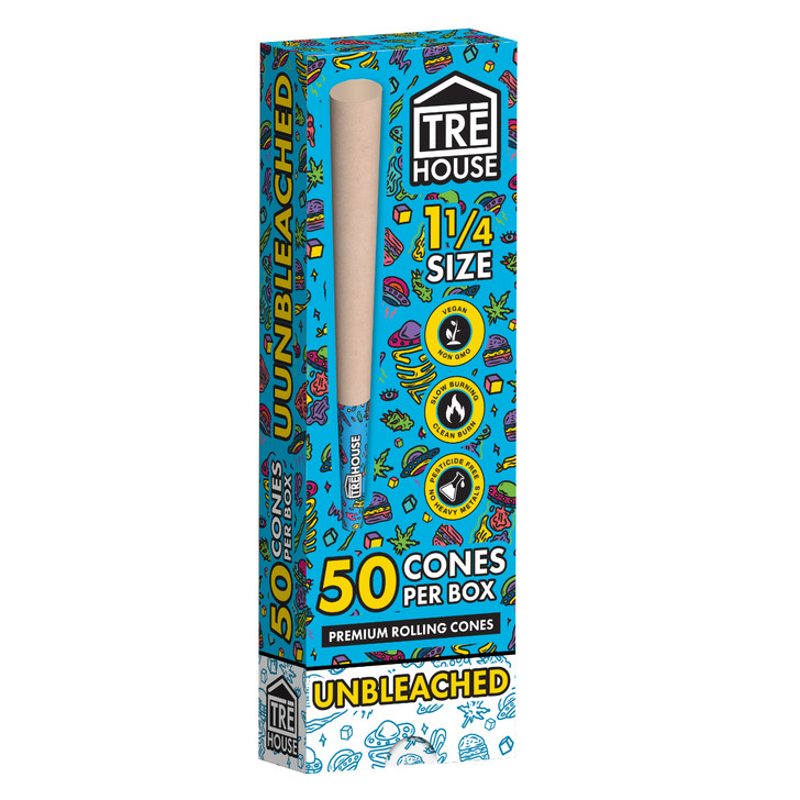 Tre House Premium Pre Roll Cones 1 1/4 Unbleached - 50PK