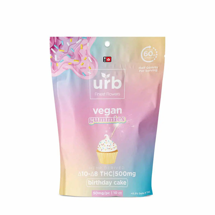 URB Delta-10 Delta-8 THC Vegan Gummies 500MG-Birthday Cake