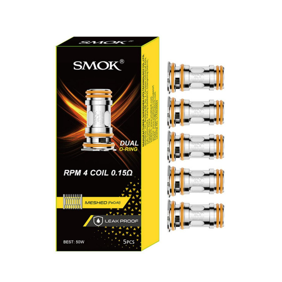 SMOK RPM 4 Replacement Coils - 5PK Mesh Dual O-Ring 0.15 OHMS