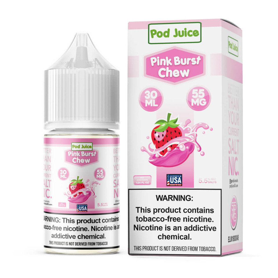 Pod Juice Salt Pink Burst Chew Tobacco Free Nicotine E-Juice 30ml