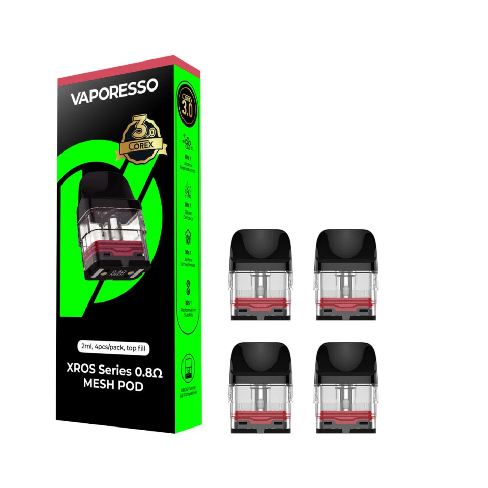 Vaporesso XROS Replacement Pod 4PK 0.8 OHMS Mesh -2ML Corex 3.0