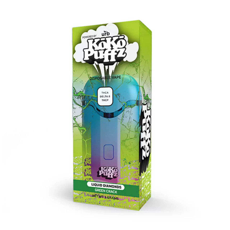 URB Koko Puffz Liquid Diamonds THCA/D8/THCP 3G Disposable Green Crack