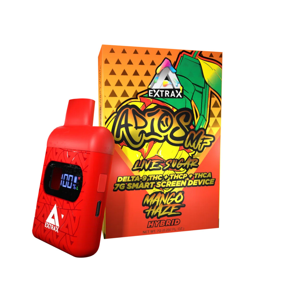Delta Extrax Adios MF D9THC-PTHC-A Live Resin Sugar Smart Screen Disposable Mango Haze