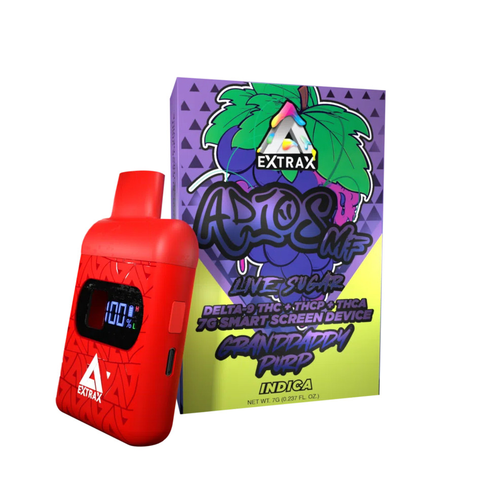 Delta Extrax Adios MF D9THC-PTHC-A Live Resin Sugar Smart Screen Disposable Granddaddy Purp