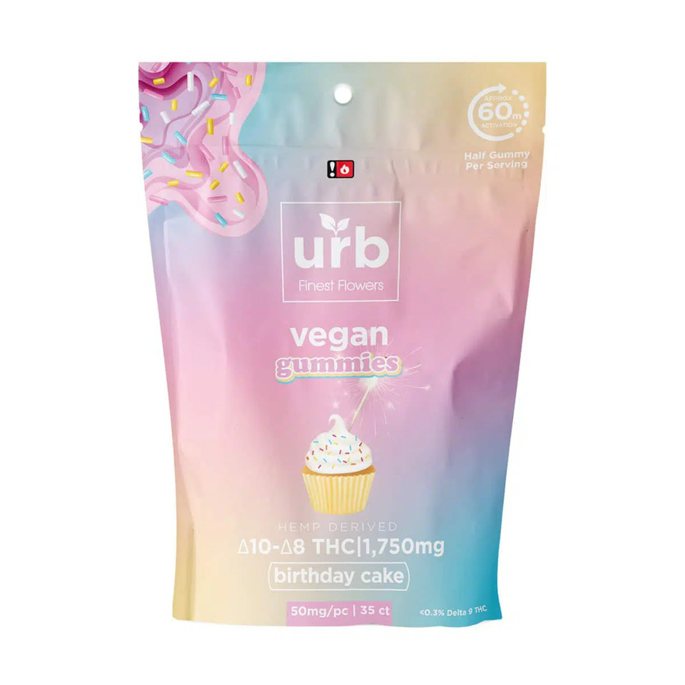 URB Delta-10 Delta-8 THC Vegan Gummies 1750MG-Birthday Cake