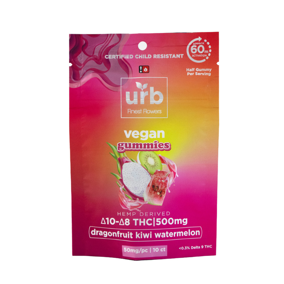 URB Delta-10 Delta-8 THC Vegan Gummies 500MG-Dragonfruit Kiwi Watermelon