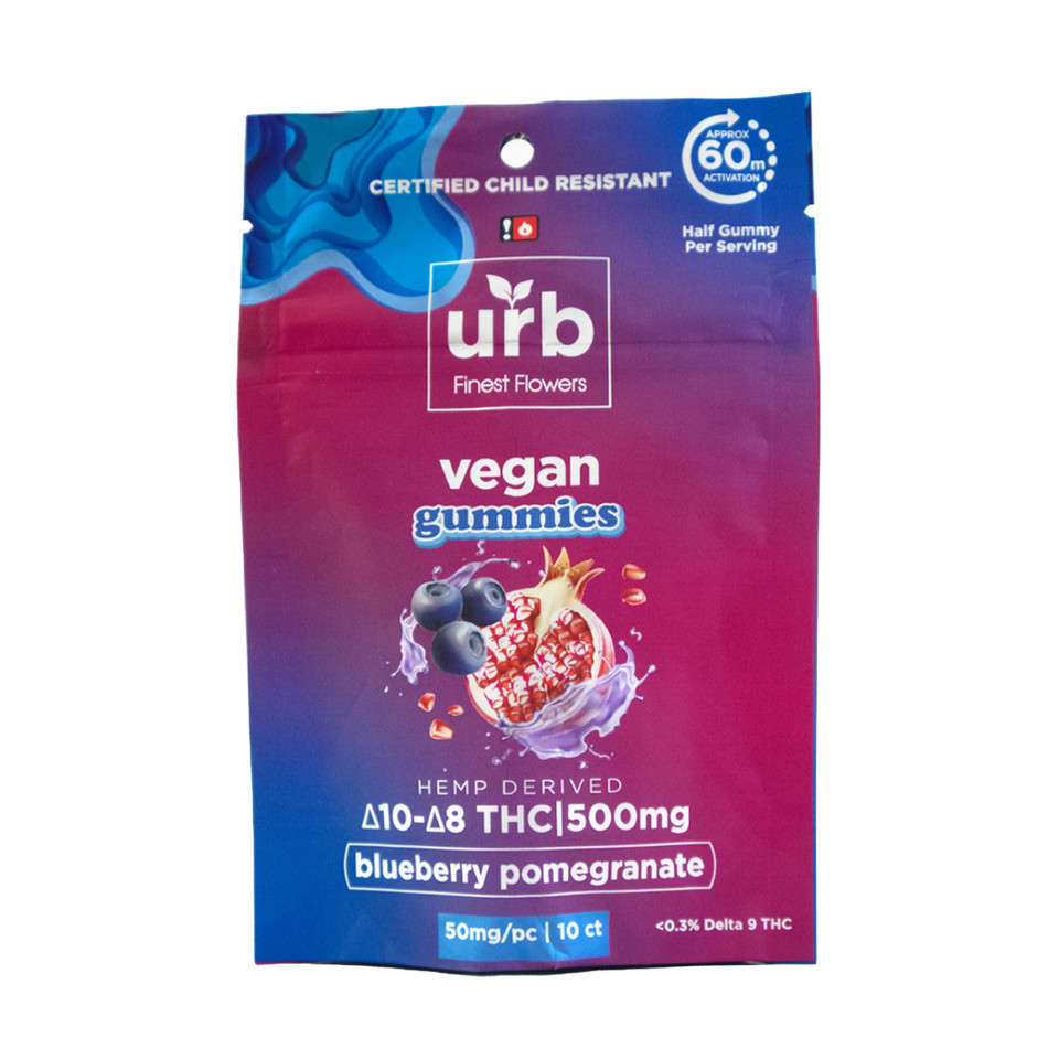 URB Delta-10 Delta-8 THC Vegan Gummies 500MG-Blueberry Pomegranate