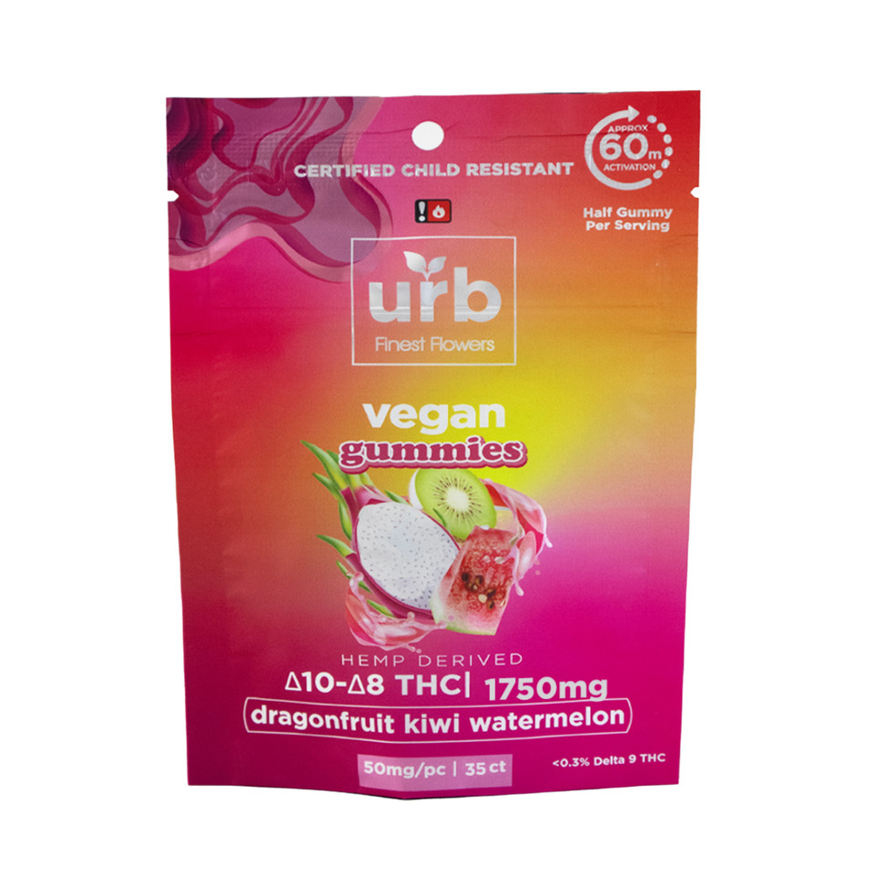 URB Delta-10 Delta-8 THC Vegan Gummies 1750MG-Dragonfruit Kiwi Watermelon