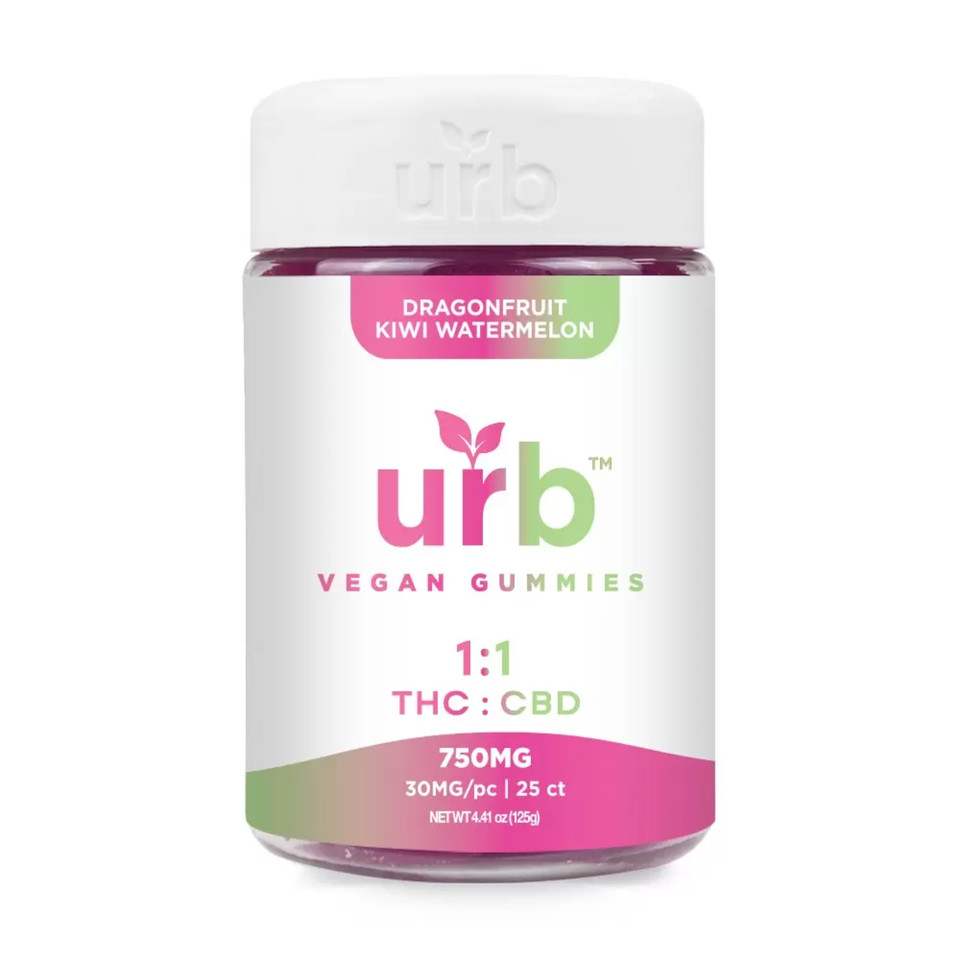 URB 1:1 THC CBD Vegan Gummies - 750MG Dragonfruit Kiwi Watermelon