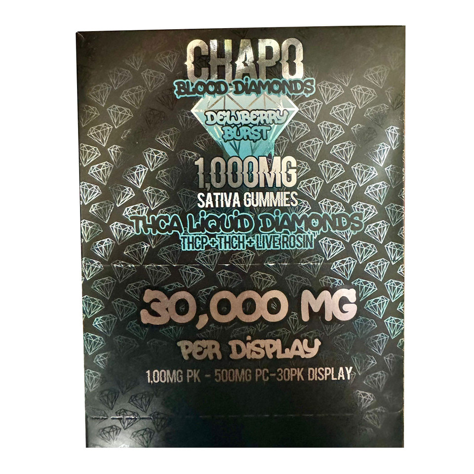 Chapo Blood Diamonds THC-A THC-P THC-H Live Rosin Gummies 30ct Retail Display 30000MG-Dewberry Burst