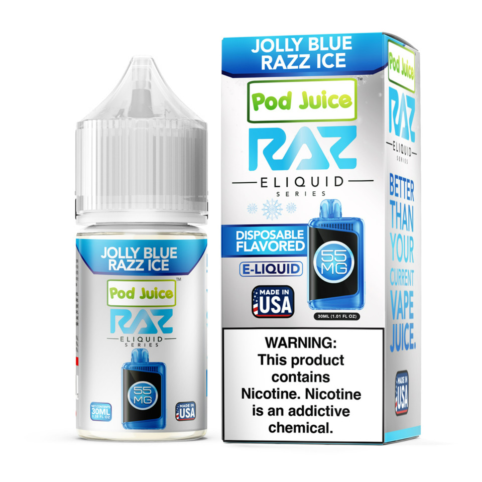 Pod Juice x RAZ Salt Jolly Blue Razz Ice Tobacco Free Nicotine E-Juice 30ml