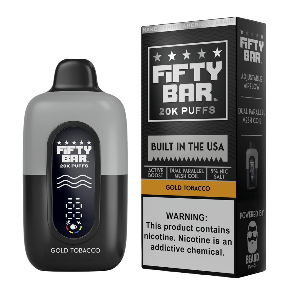 Fifty Bar V2 20000 Puff Disposable Gold Tobacco - Black Series