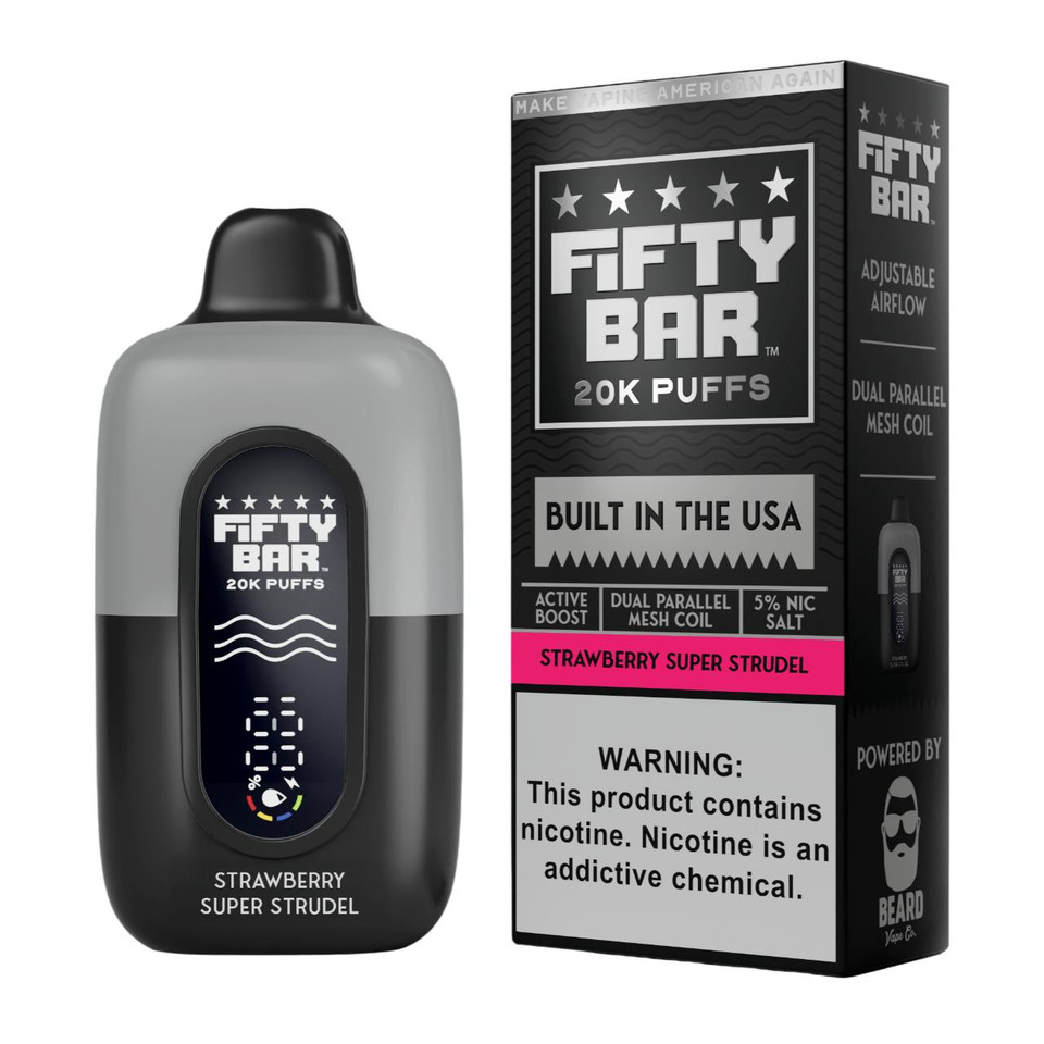 Fifty Bar V2 20000 Puff Disposable Strawberry Super Strudel - Black Series