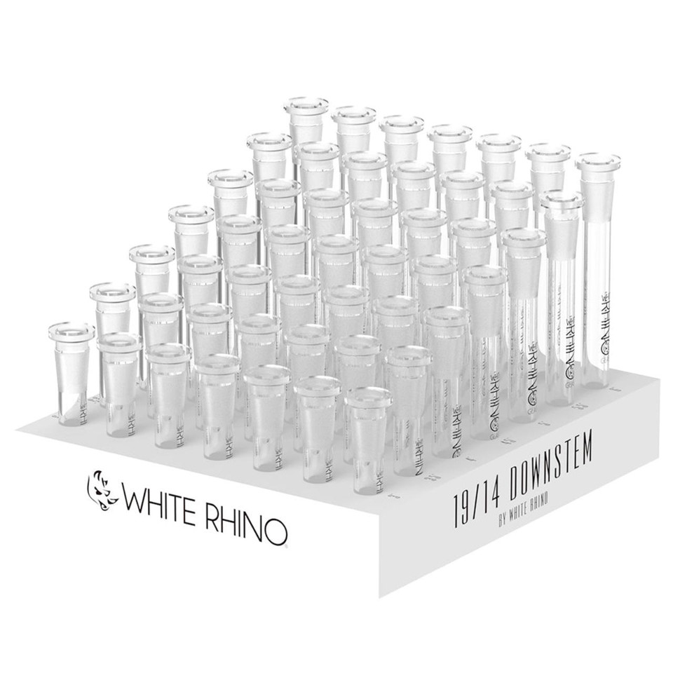 White Rhino 19/14 Glass On Glass Downstem 7 Sizes-49CT Display Side View