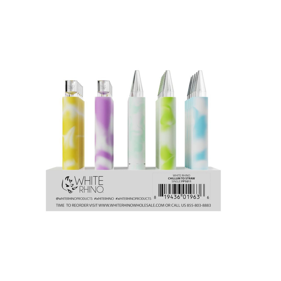 White Rhino Chillum To Straw Quartz Glow in the Dark - Assorted Colors 25CT Display Front