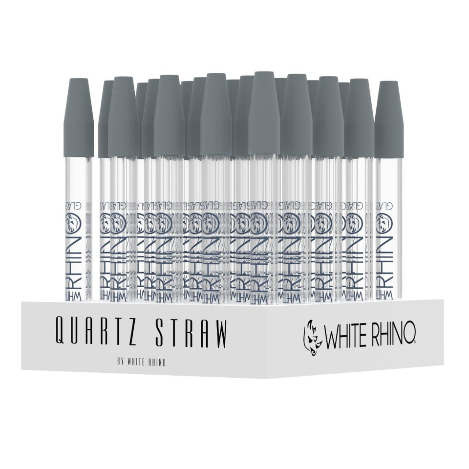 White Rhino Quartz Dab Straw with Silicone Cap-25CT Display