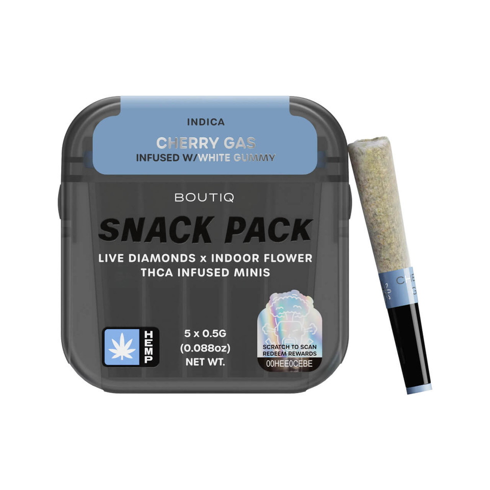 BOUTIQ THC-A Infused 0.5G Mini Pre-Rolls 5CT Cherry Gas White Gummy - Indica