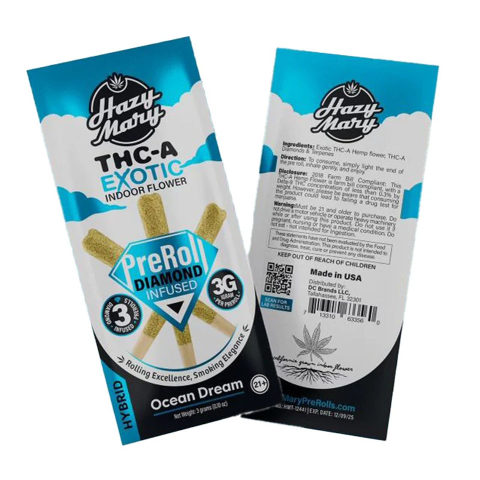 Hazy Mary Exotic Diamond Infused PreRoll 3G 3CT-Ocean Dream Hybrid