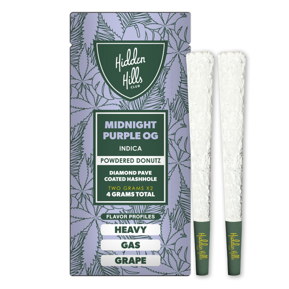 Hidden Hills Powdered Donutz Diamond Hash Hole Prerolls 4G -2COUNT Midnight Purple OG
